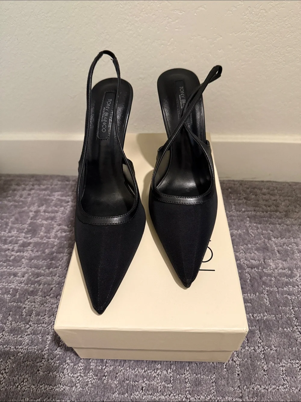 Tony Bianco Black Pointed Slingback Pumps with Thin Strap